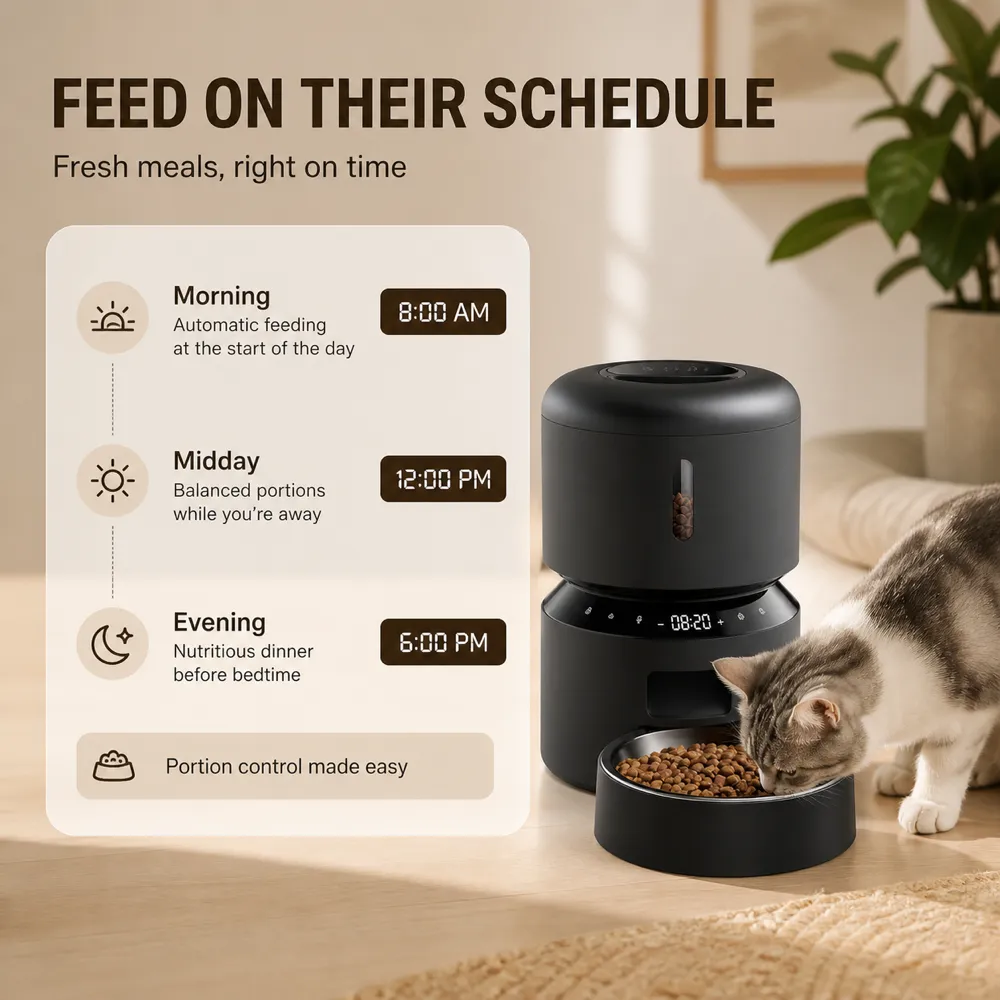 带定时喂食功能的猫咪自动喂食器｜AI图像生成提示词