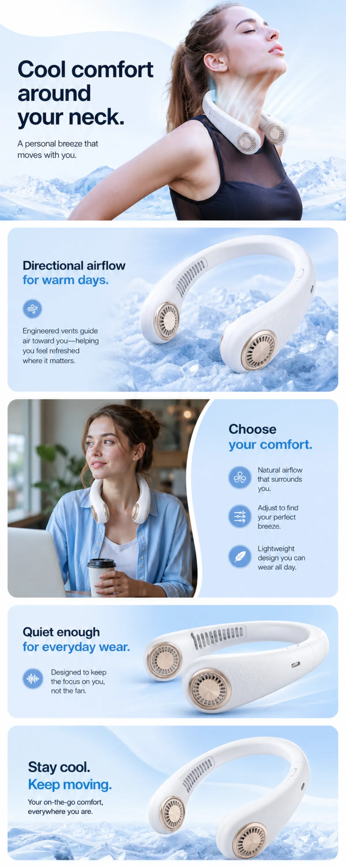 Wearable Neck Fan for Personal Cooling Comfort｜AI Image Generation Prompts