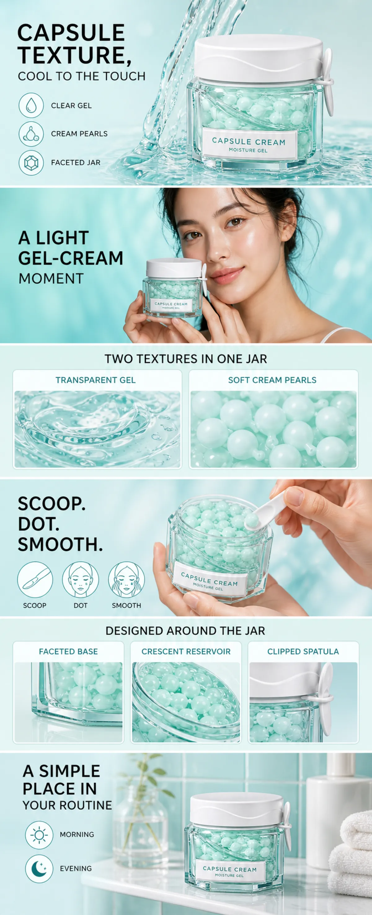 胶囊霜保湿凝胶，含奶油珍珠｜AI图像生成提示词