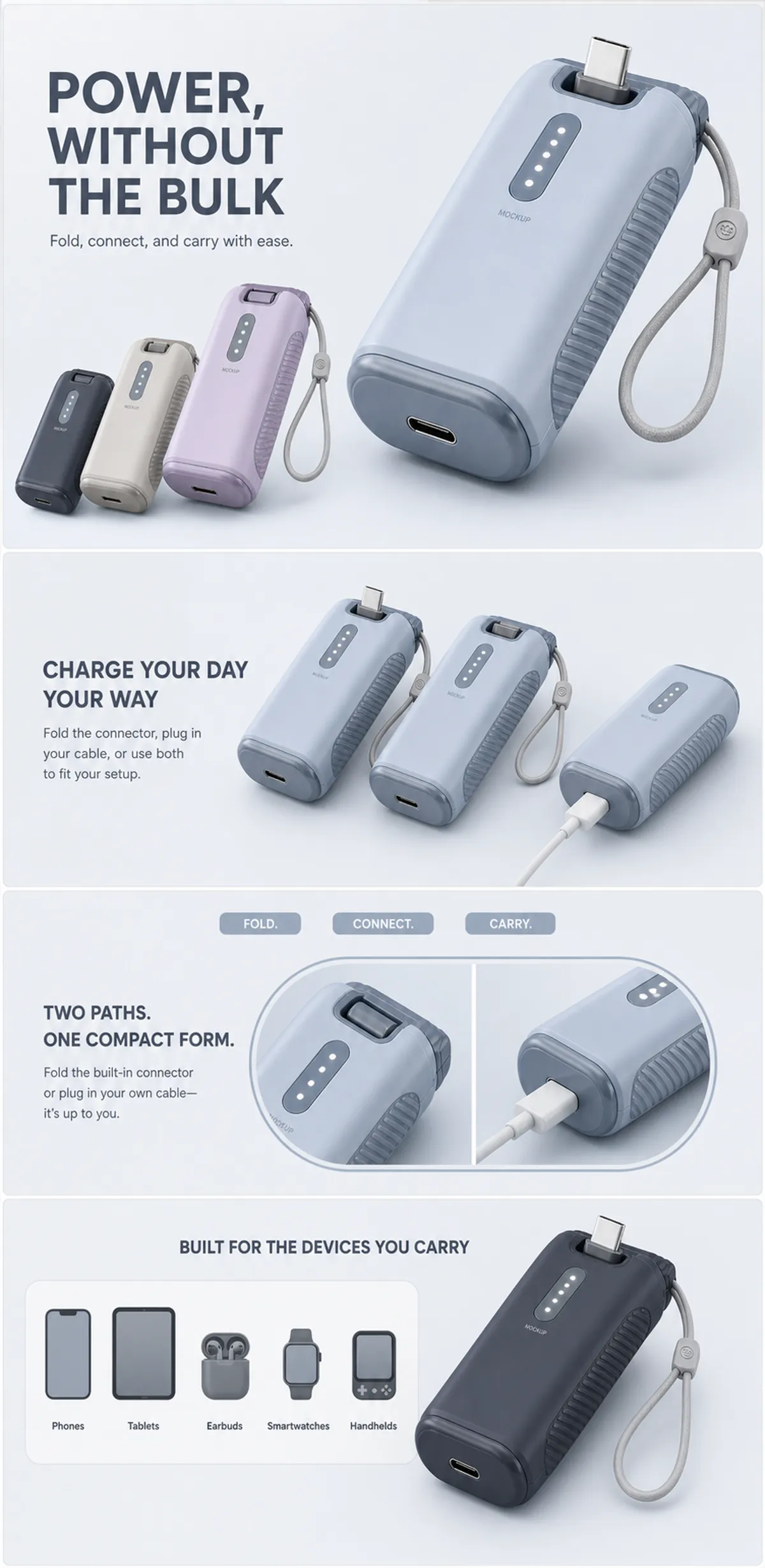 Compact Foldable Power Bank With Wrist Strap｜AI Image Generation Prompts