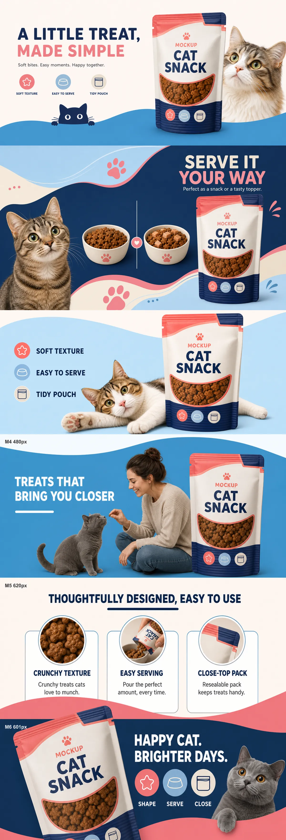 带有功能说明的猫零食袋样机设计｜AI图像生成提示词