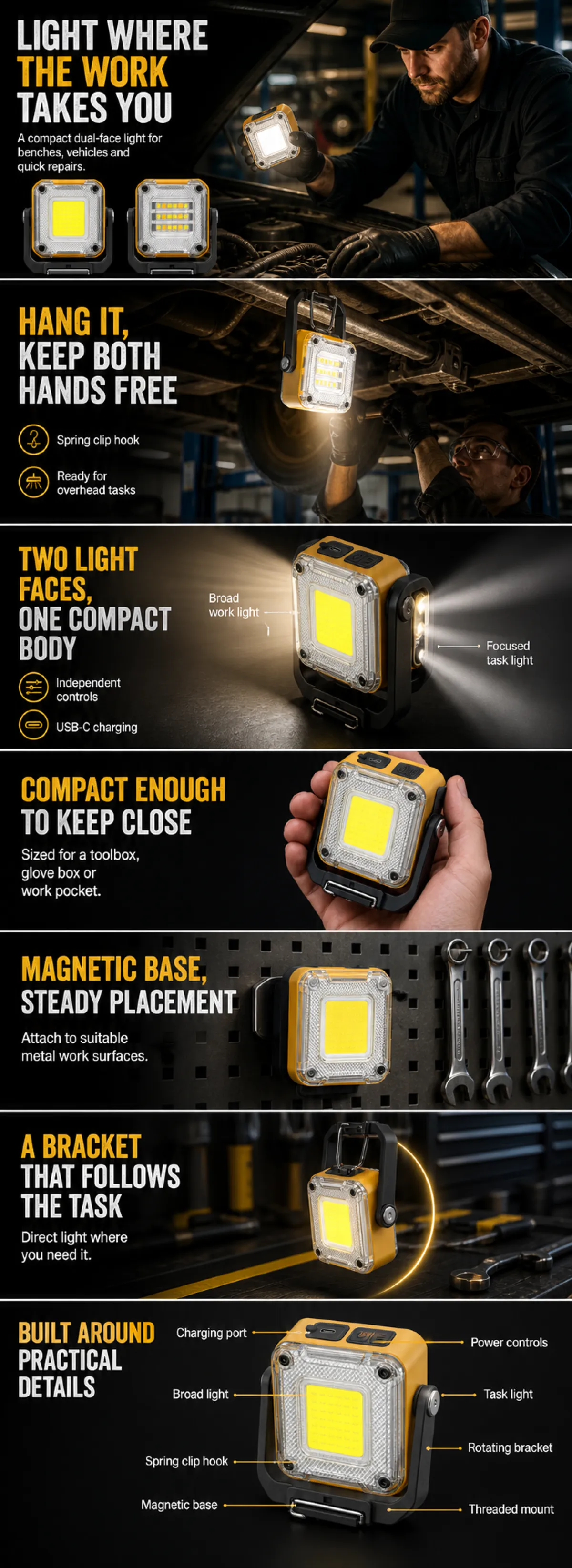 Compact Dual-Face Work Light Features｜AI Image Generation Prompts