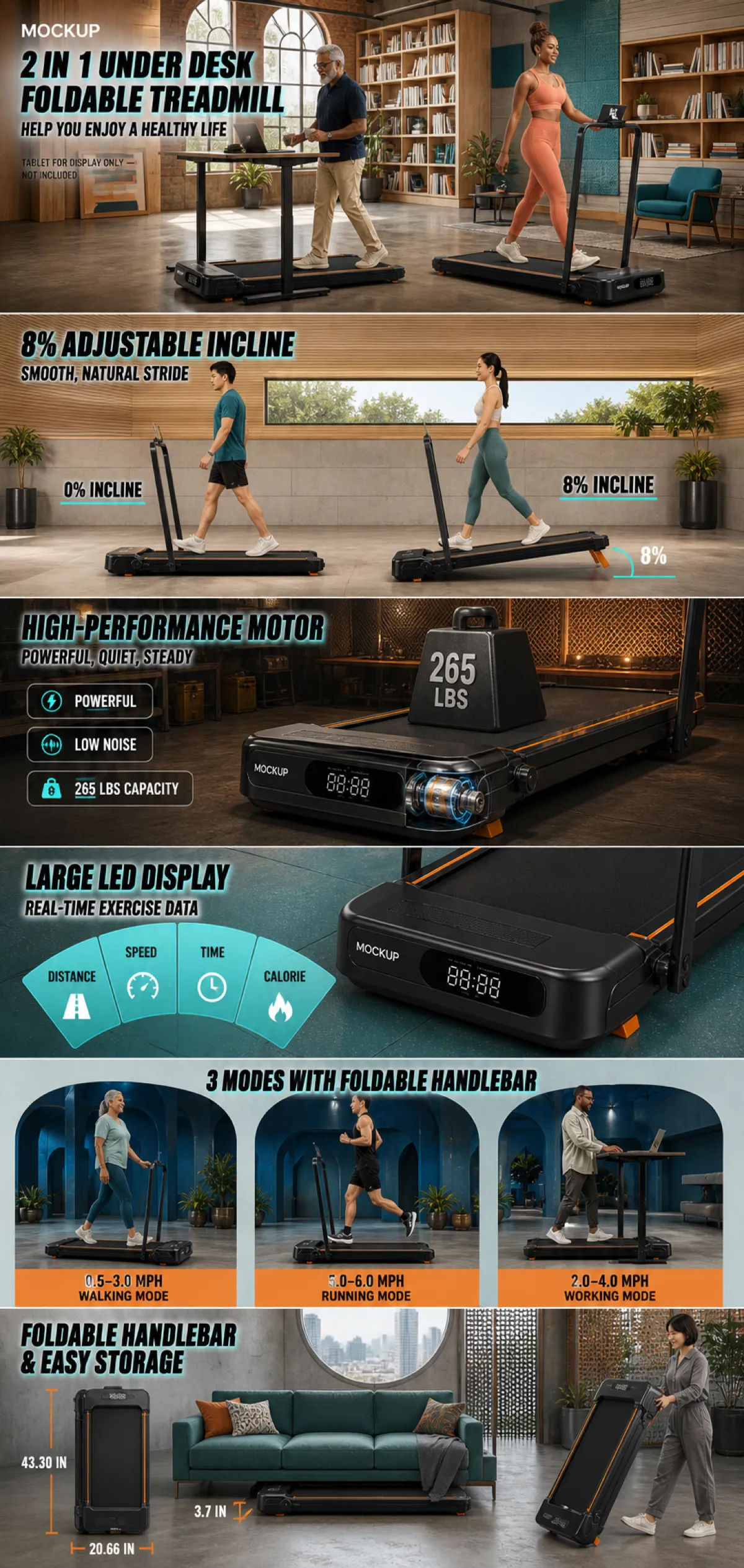2 in 1 Foldable Under Desk Treadmill Features｜AI Image Generation Prompts