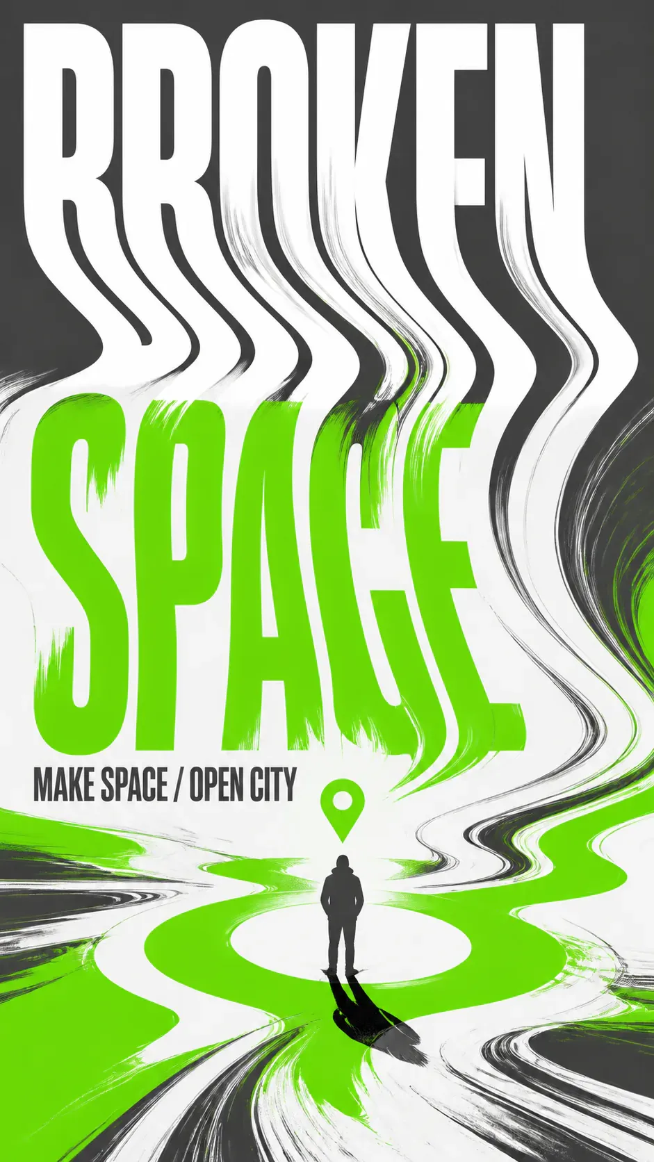 Broken Space Poster with Wavy Text and Silhouette｜AI Image Generation Prompts