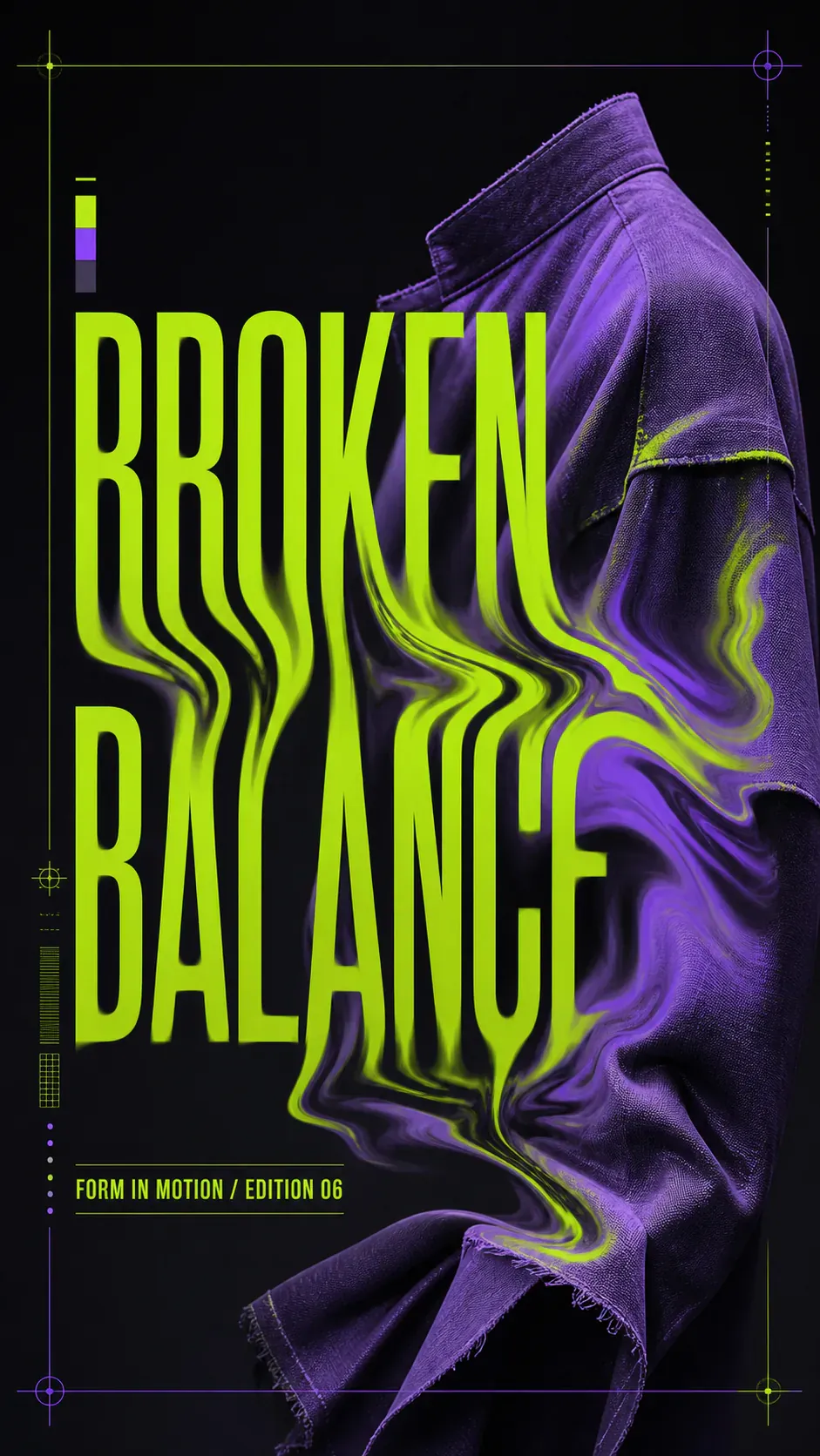 Purple Denim Jacket with Warped Broken Balance Text｜AI Image Generation Prompts
