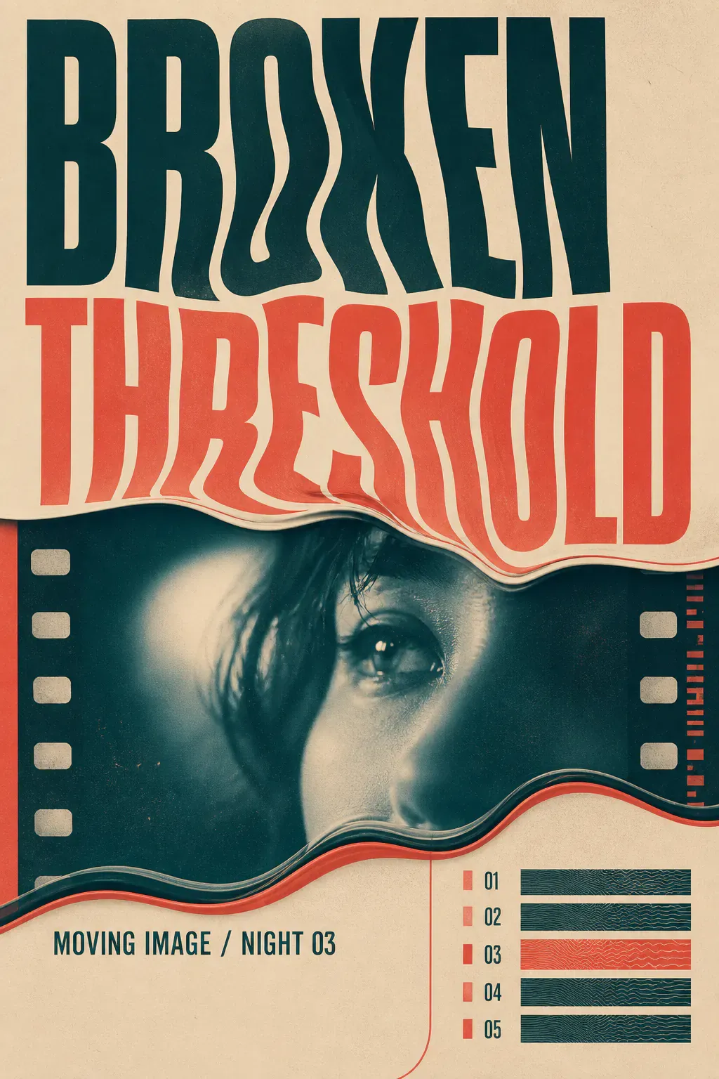 Broken Threshold Retro Poster with Film Strip｜AI Image Generation Prompts