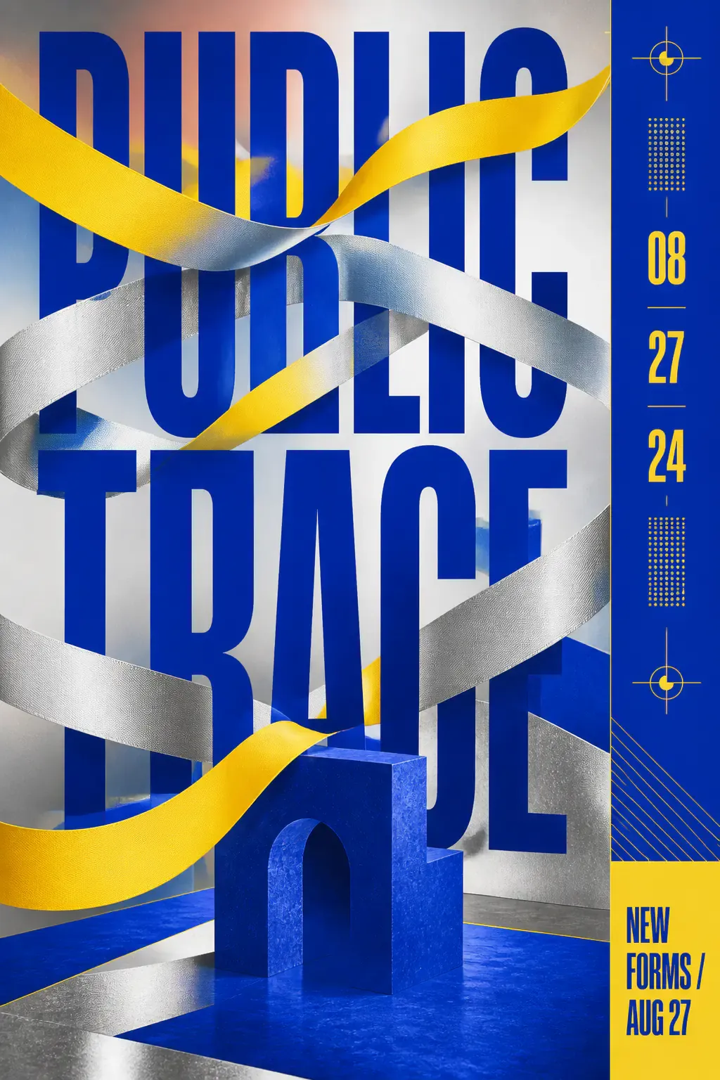 Public Trace Blue 3D Typography Poster Design｜AI Image Generation Prompts