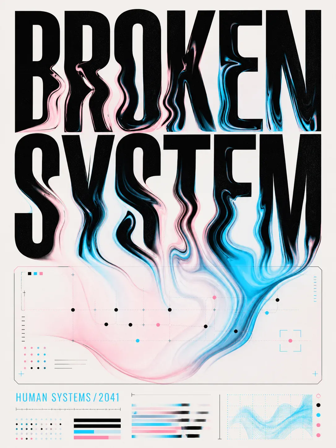 Broken System melting typography poster design｜AI Image Generation Prompts