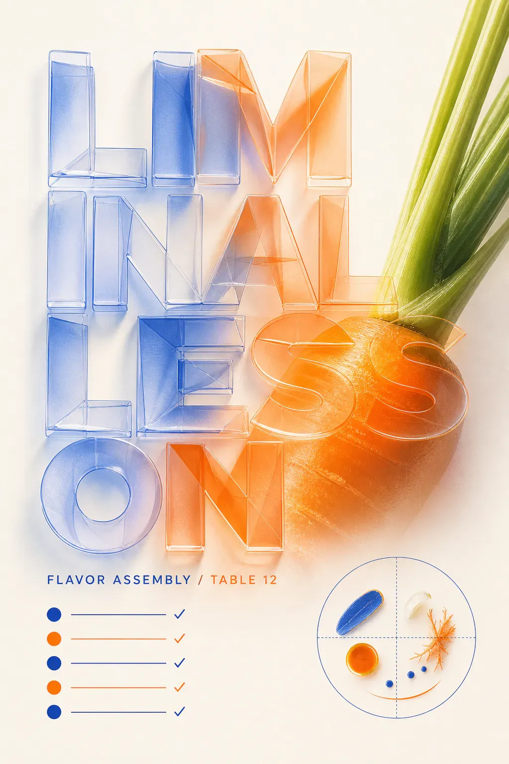Minimal Lesson Flavor Assembly 3D Typography｜AI Image Generation Prompts
