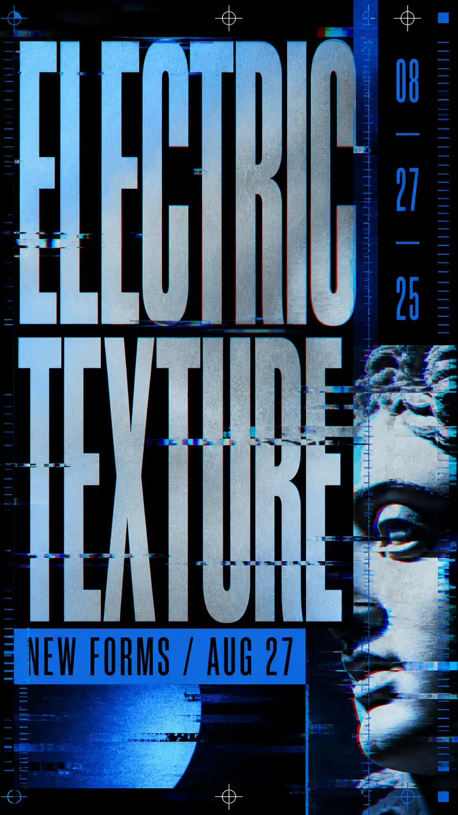 Electric Texture Glitch Art Poster for New Forms Event｜AI Image Generation Prompts