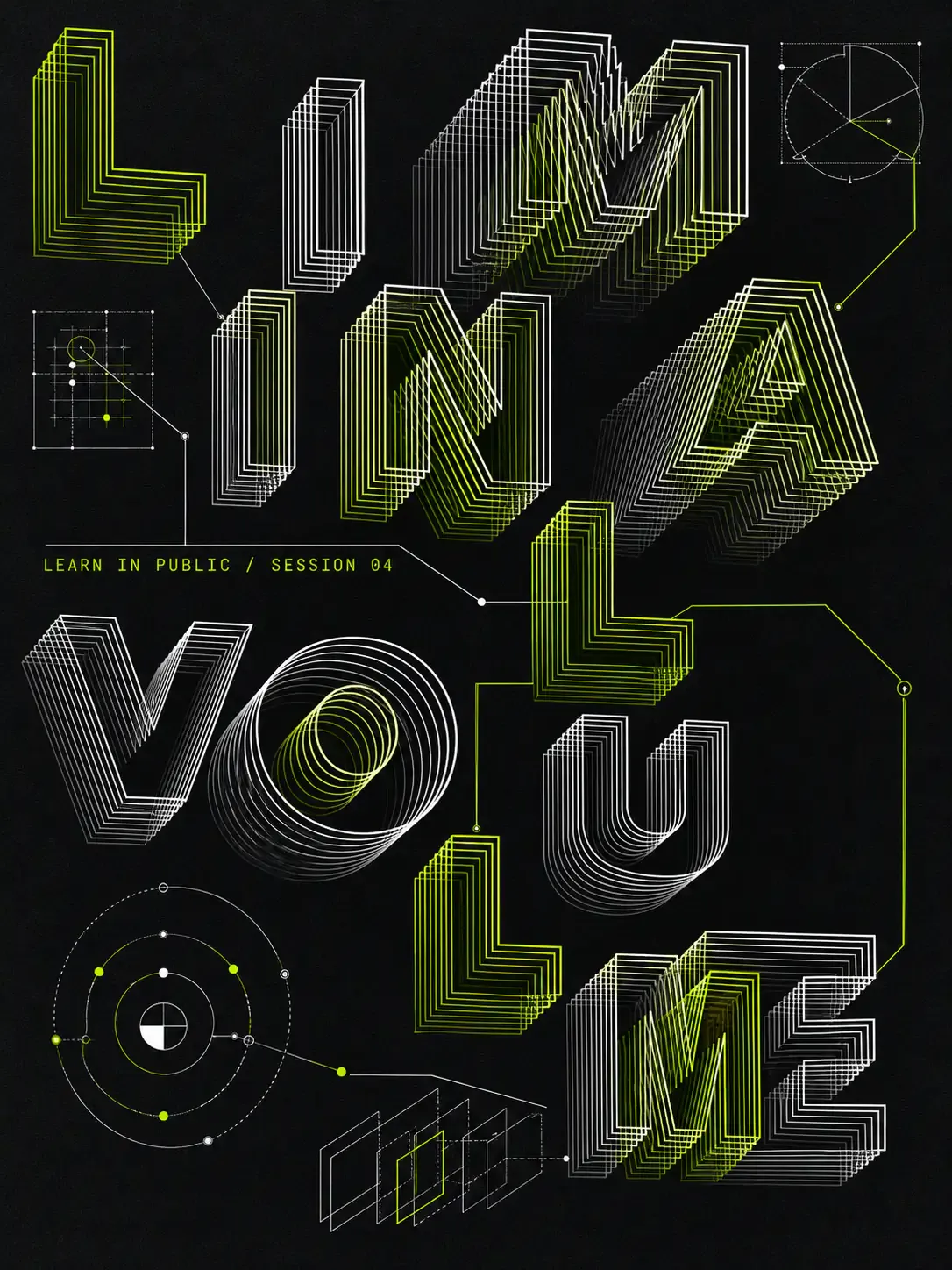 Layered geometric wireframe typography design｜AI Image Generation Prompts