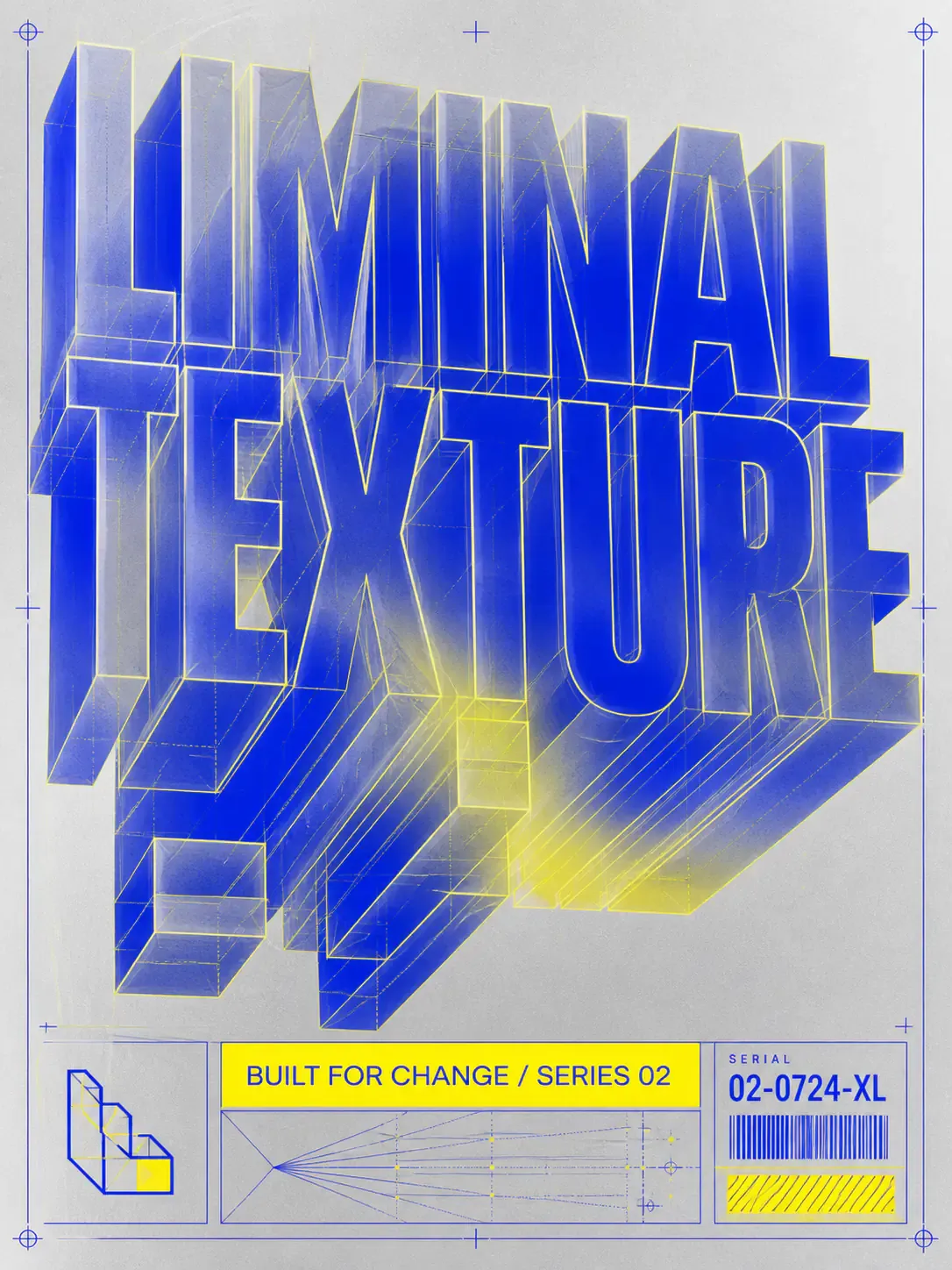 Liminal Texture 3D Typography Blueprint Poster｜AI Image Generation Prompts