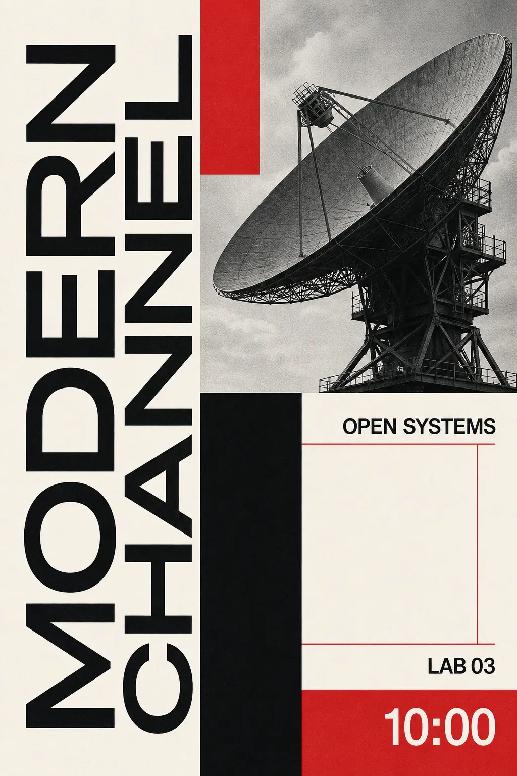 Modern Channel Open Systems Poster with Satellite Dish｜AI Image Generation Prompts