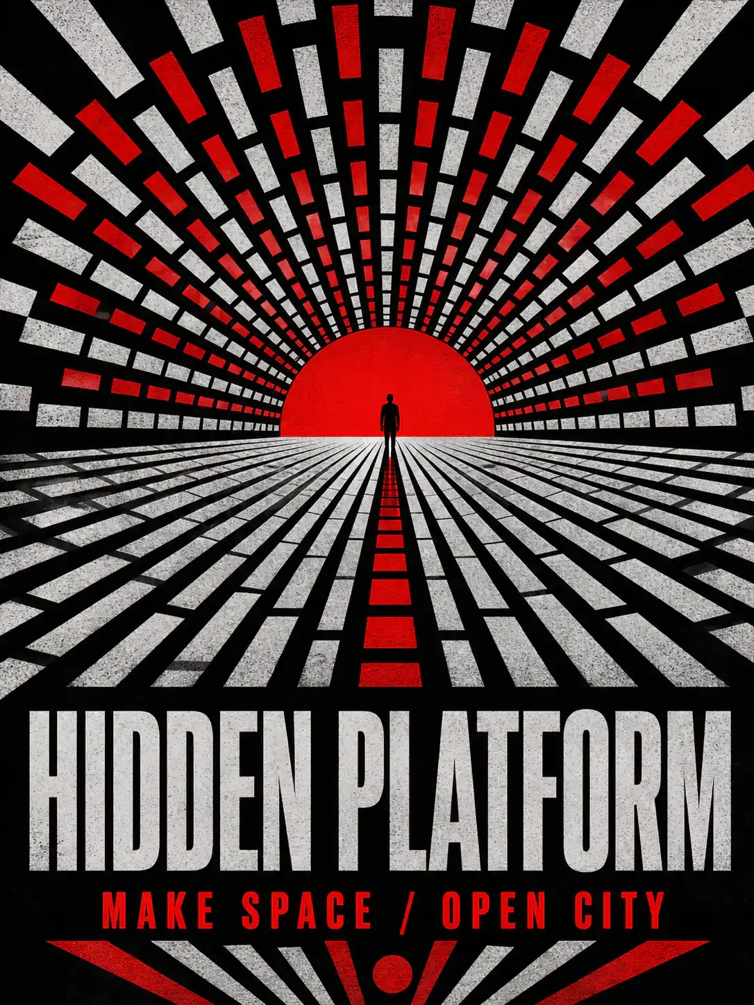 Hidden Platform Poster with Silhouette and Red Sun｜AI Image Generation Prompts