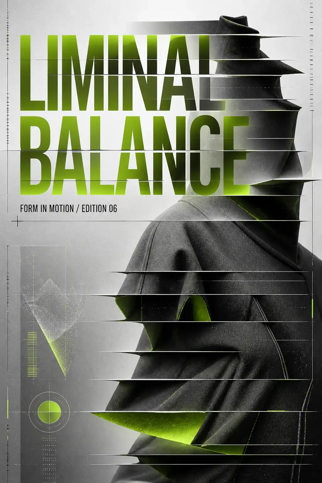 Liminal Balance Glitch Art Fashion Poster Design｜AI Image Generation Prompts