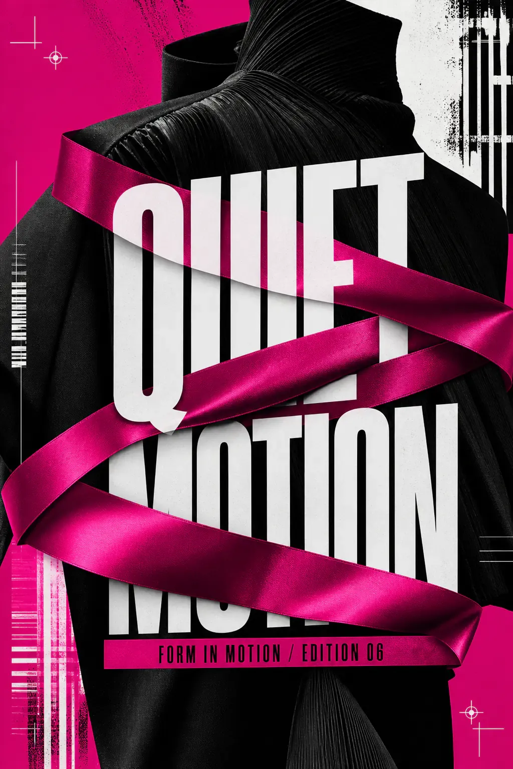 Quiet Motion Poster with Black Fabric and Pink Ribbon｜AI Image Generation Prompts