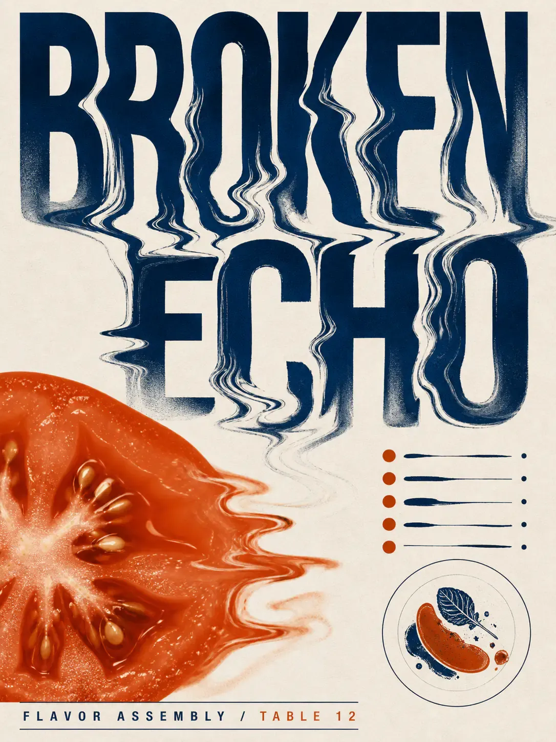Broken Echo Typography Poster with Sliced Tomato｜AI Image Generation Prompts