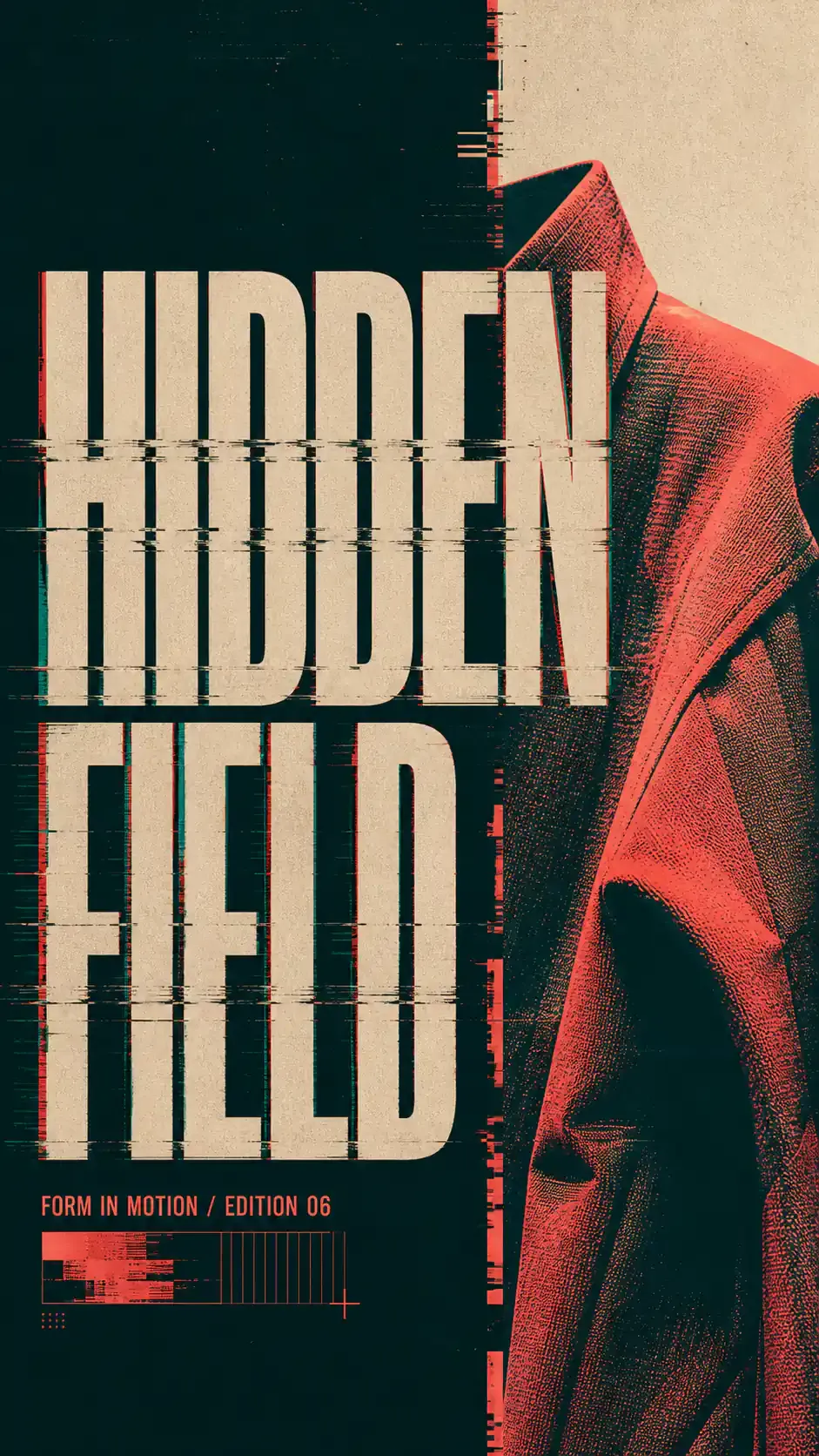 Hidden Field Glitch Art Poster with Red Jacket｜AI Image Generation Prompts