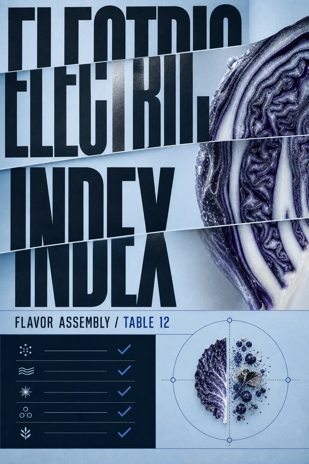 Electric Index Flavor Assembly Poster with Purple Cabbage｜AI Image Generation Prompts