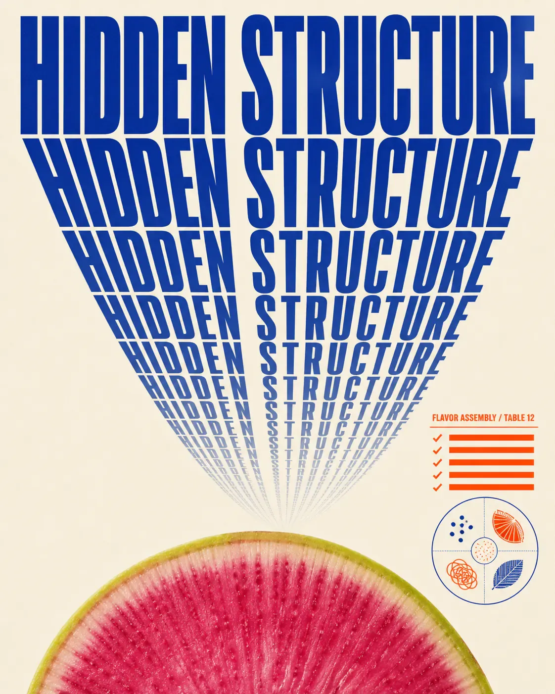 Hidden Structure typography poster with radish slice｜AI Image Generation Prompts