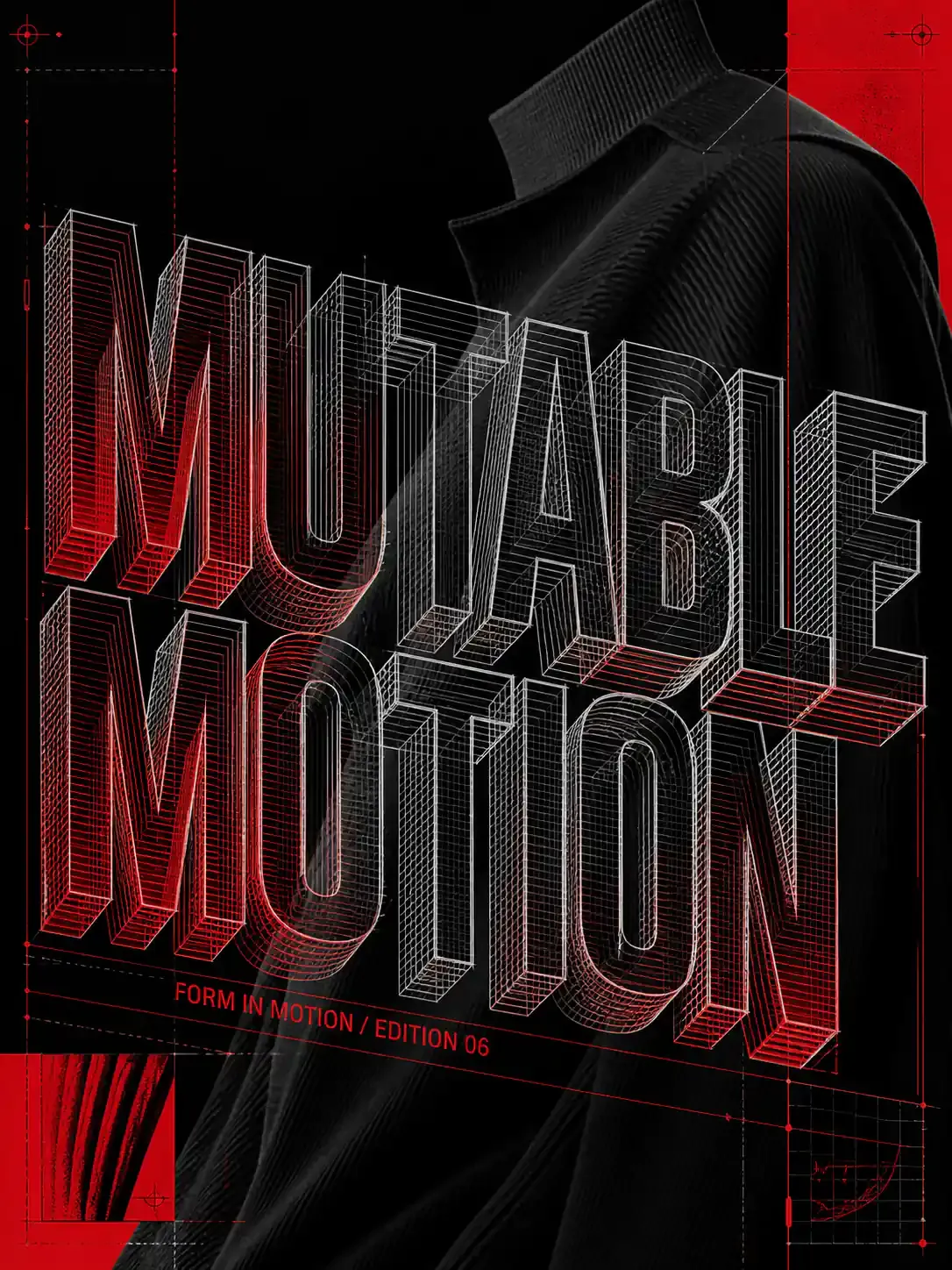 Mutable Motion 3D Wireframe Typography Poster｜AI Image Generation Prompts