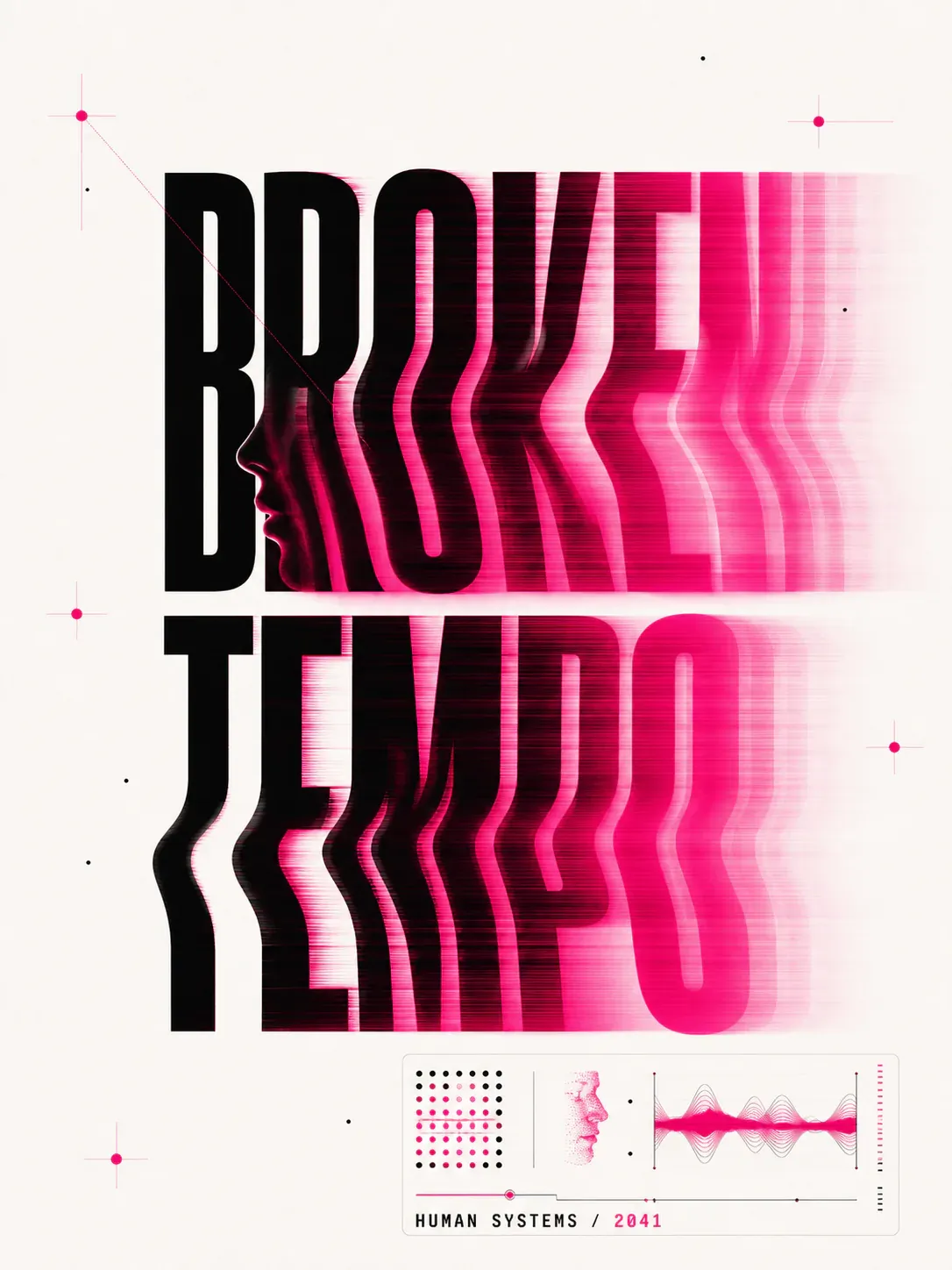Broken Tempo Glitch Art Poster with Face Silhouette｜AI Image Generation Prompts