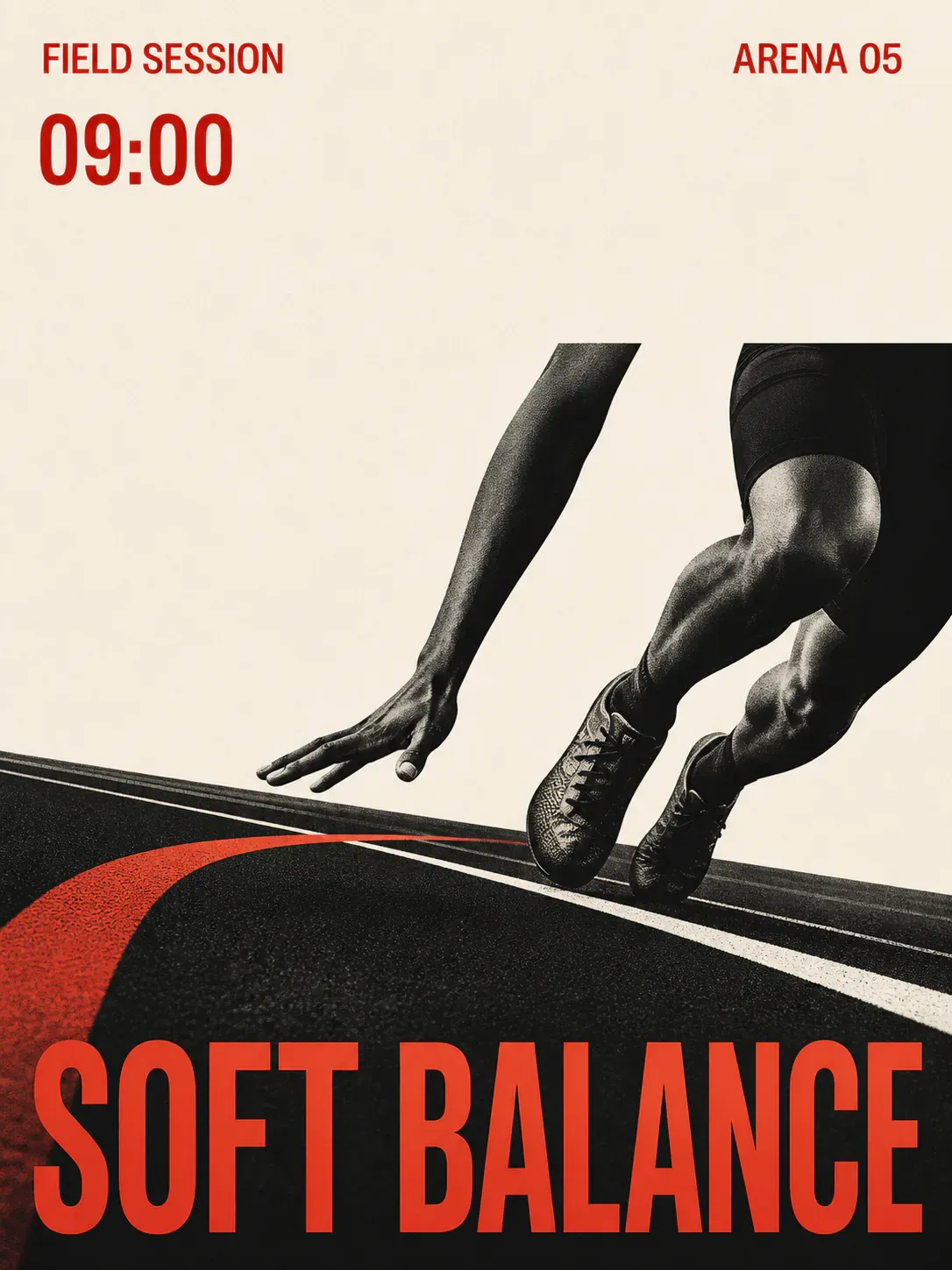 Field Session Arena 05 Soft Balance Runner Poster｜AI Image Generation Prompts