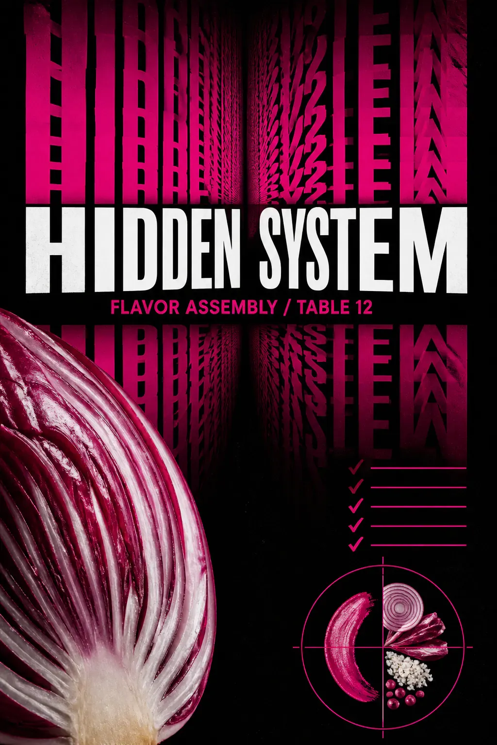 Hidden System Flavor Assembly Red Onion Graphic｜AI Image Generation Prompts