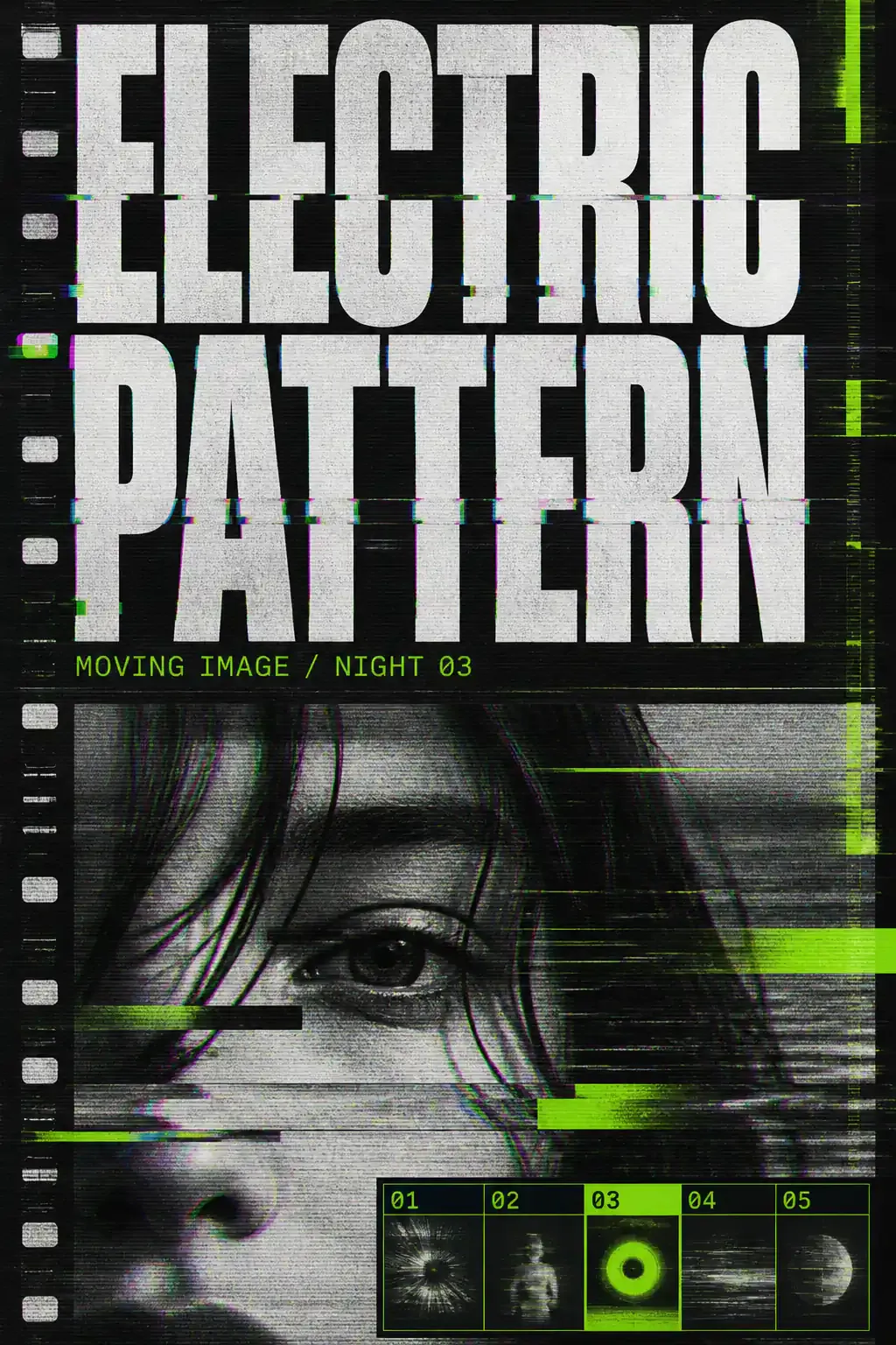 Electric Pattern Glitch Art Poster with Distorted Face｜AI Image Generation Prompts
