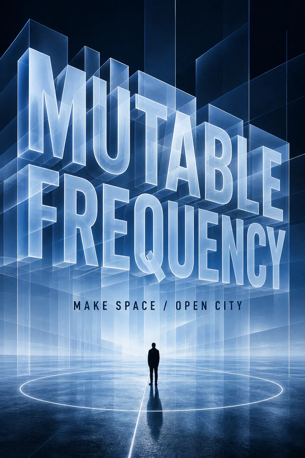 Mutable Frequency futuristic glass text and silhouette｜AI Image Generation Prompts