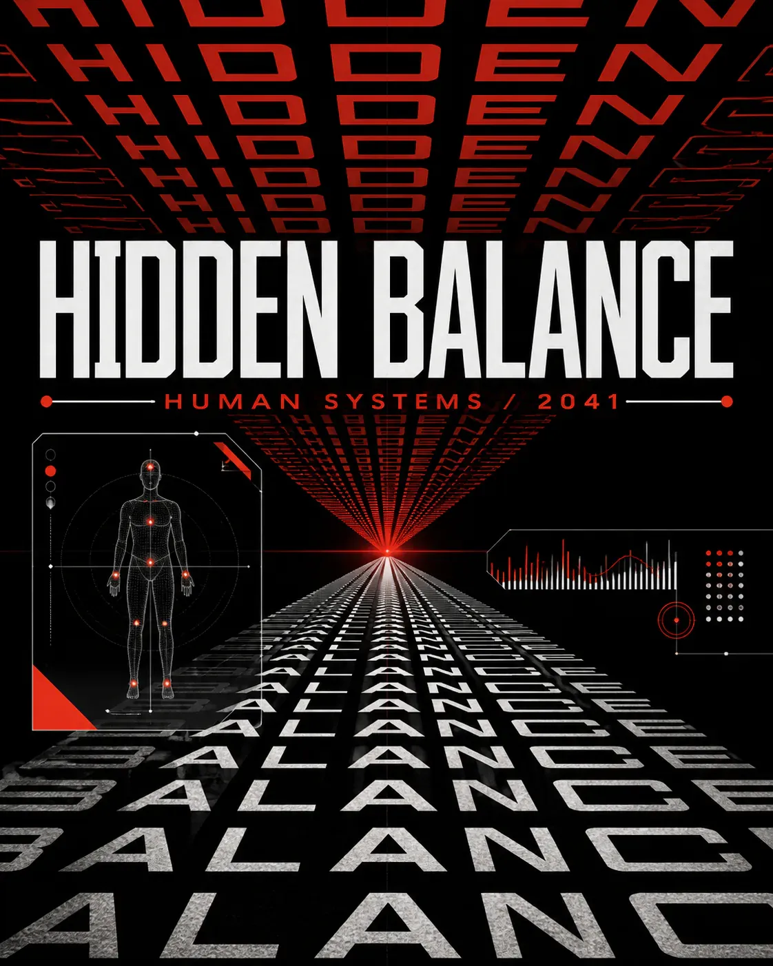 Hidden Balance Human Systems 2041 Futuristic Poster｜AI Image Generation Prompts