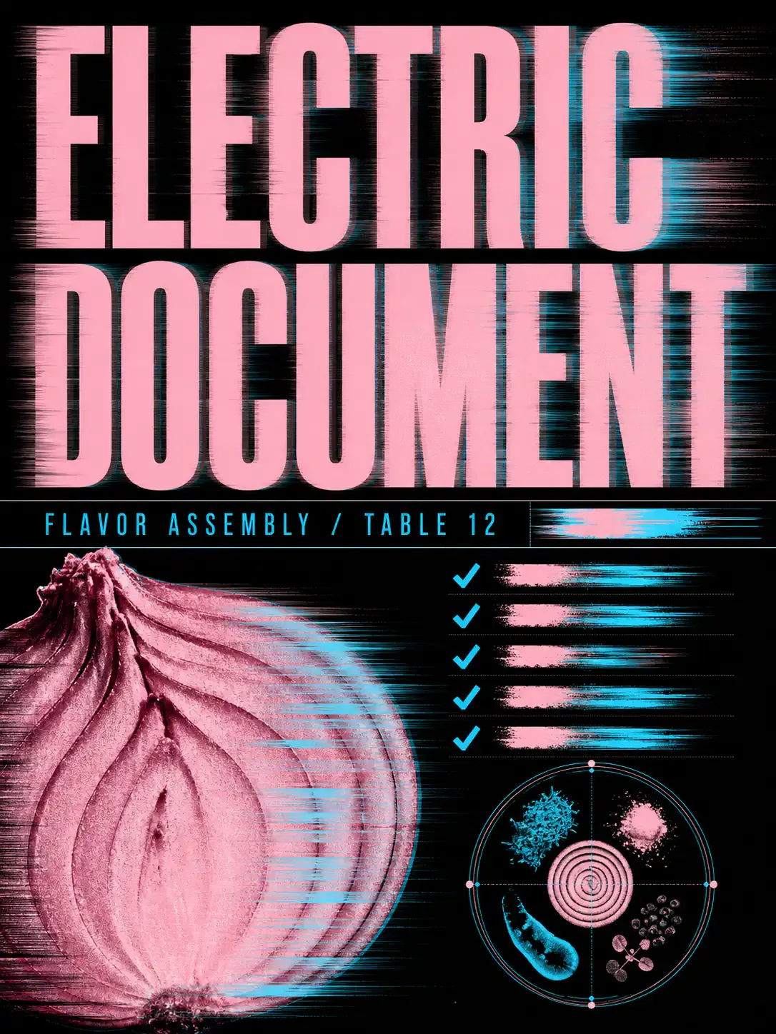 Electric Document Flavor Assembly Table 12 Onion Graphic｜AI Image Generation Prompts