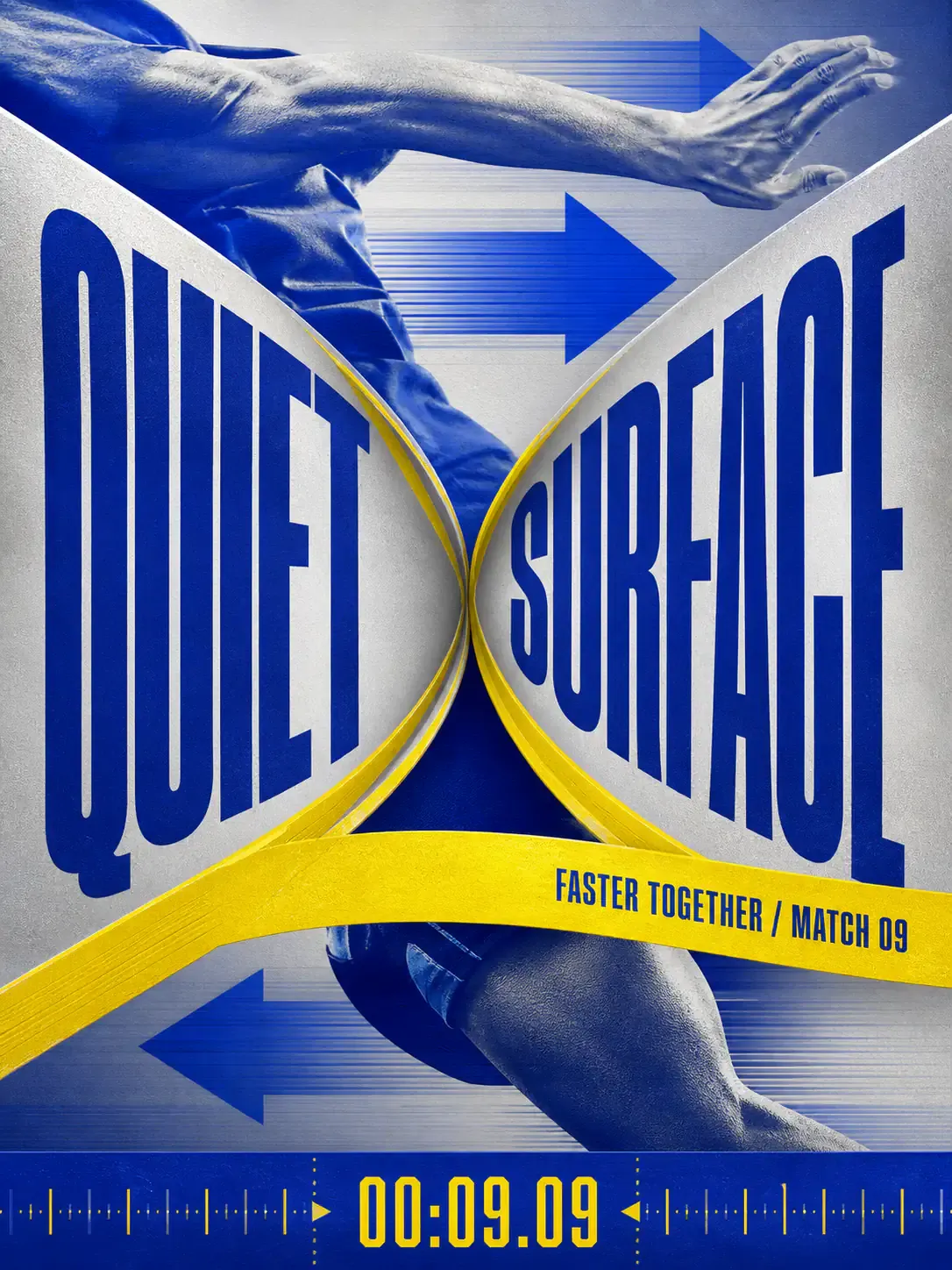 Blue Runner Poster with Quiet Surface Text｜AI Image Generation Prompts