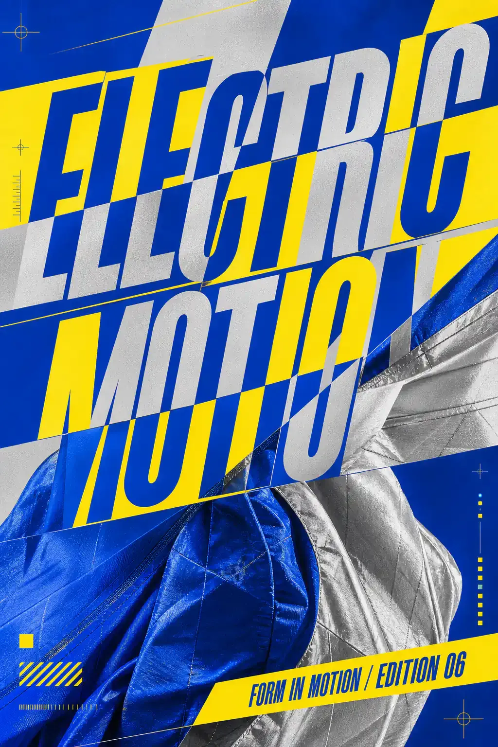 Electric Motion Blue and Yellow Graphic Poster Design｜AI Image Generation Prompts