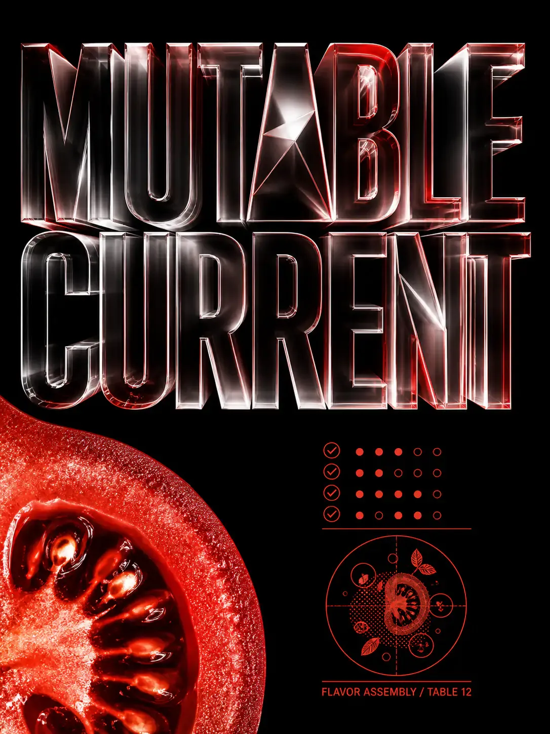 Mutable Current 3D Typography and Tomato Slice｜AI Image Generation Prompts