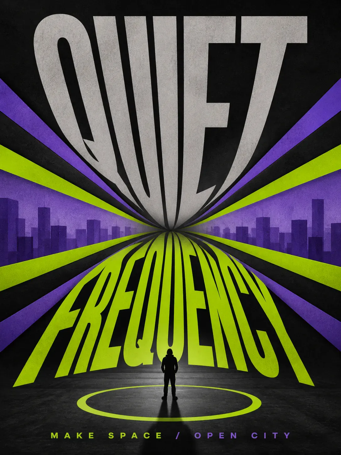 Quiet Frequency Poster Art with City Skyline｜AI Image Generation Prompts