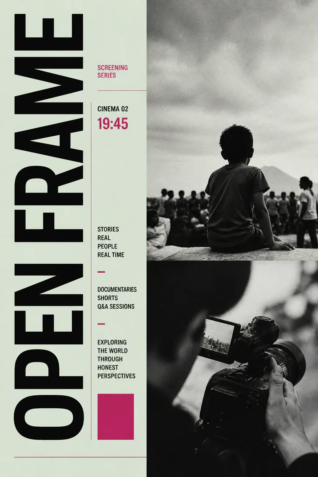 Open Frame Documentary Screening Series Poster｜AI Image Generation Prompts