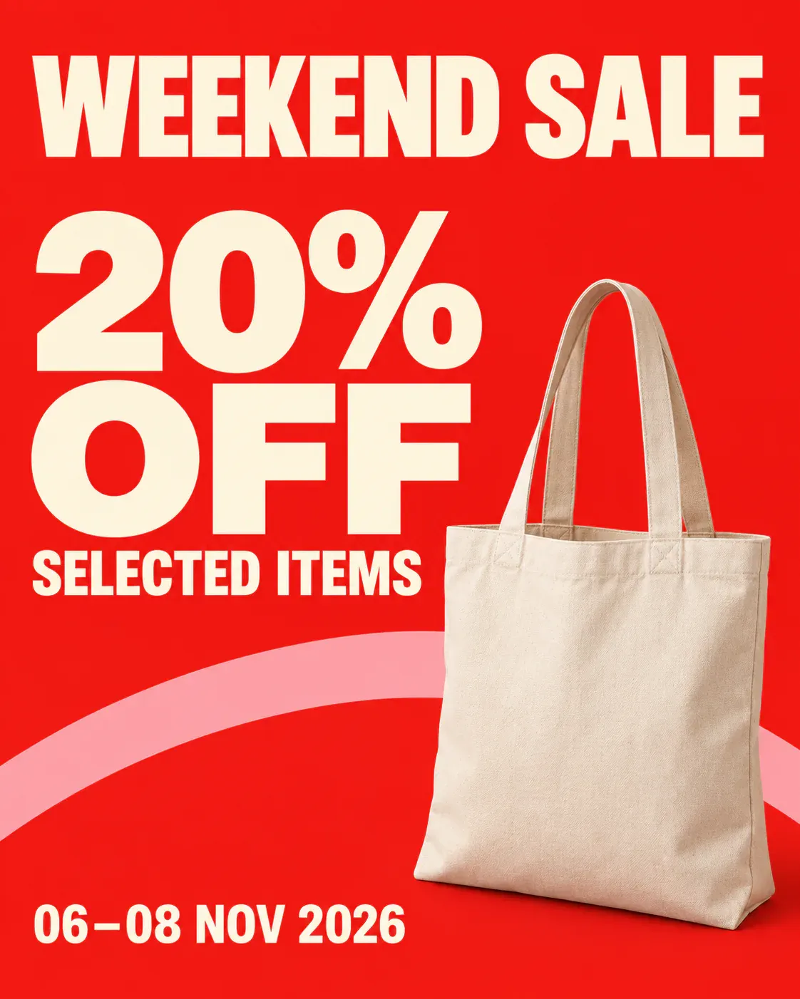 20% OFF sits directly above SELECTED ITEMS so the promotion is not mistaken for a storewide discount