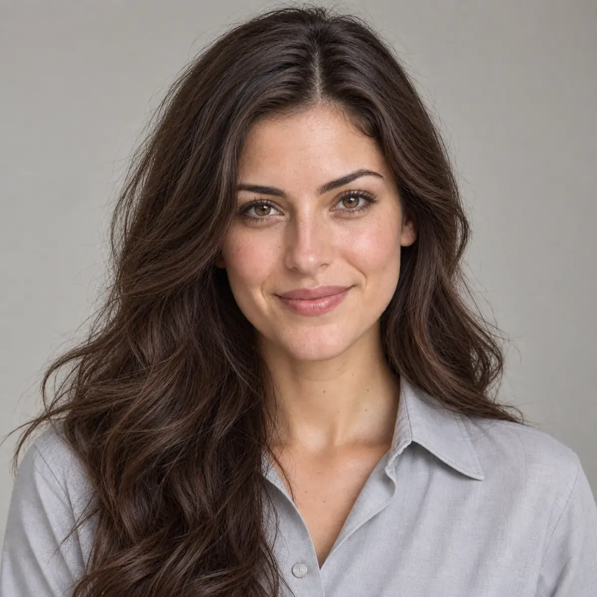 A front-facing team headshot uses a warm-gray background and soft light for a consistent presentation
