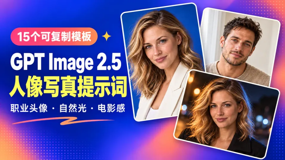 15个 GPT Image 2.5 人像写真提示词：职业头像、自然光与电影感