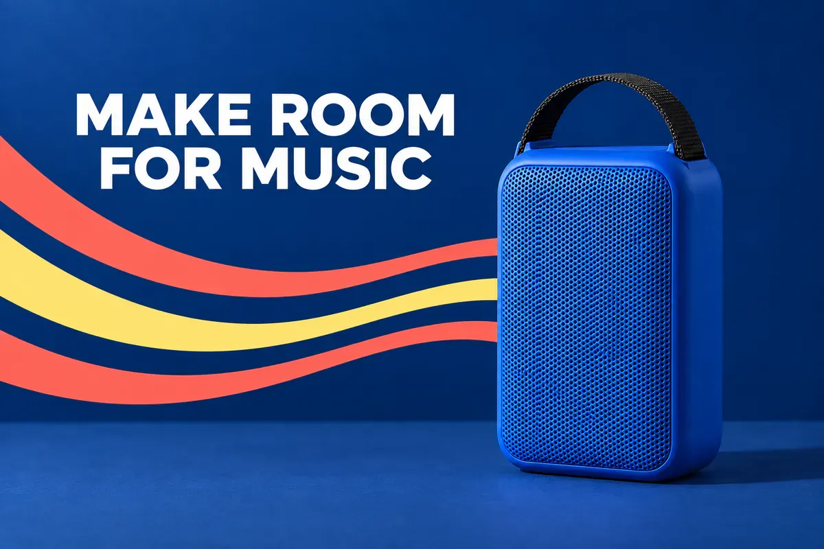 Flat curves and a speaker against a deep-blue background suggest a music theme rather than acoustic test results Flat curves and a speaker against a deep-blue background suggest a music theme rather than acoustic test results