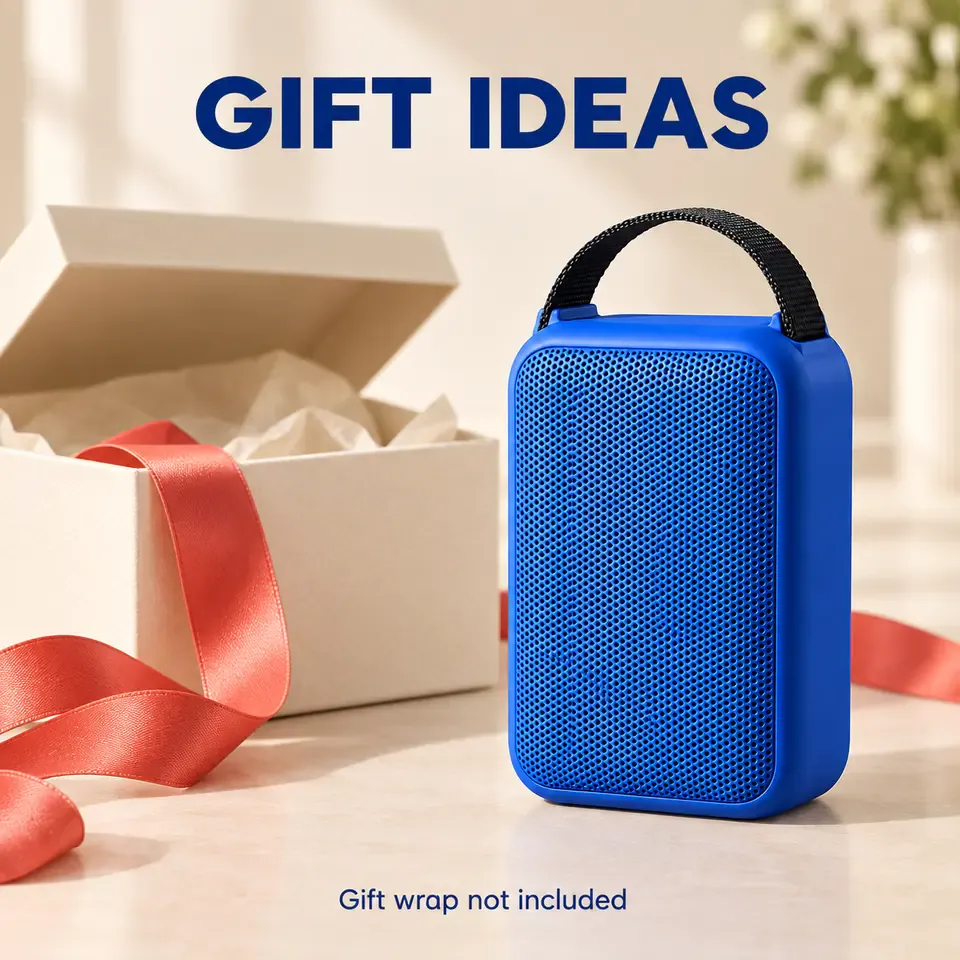 The speaker and gift-wrapping props are displayed separately, with a note that gift wrap is not included The speaker and gift-wrapping props are displayed separately, with a note that gift wrap is not included