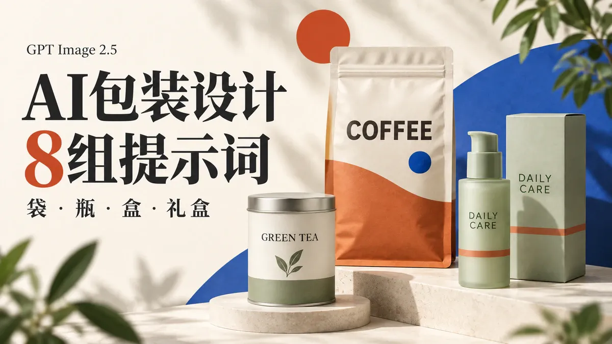 GPT Image 2.5 包装设计提示词：8组品牌包装创意
