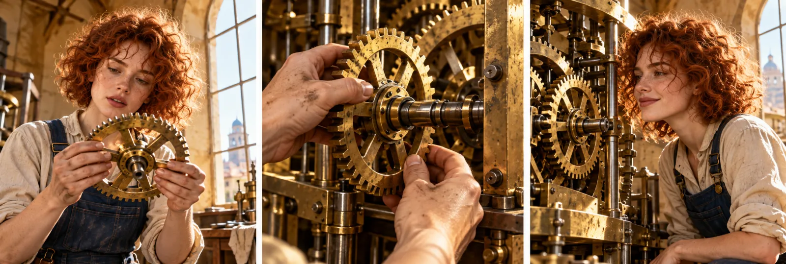 Three planned frames showing inspection repair and reaction