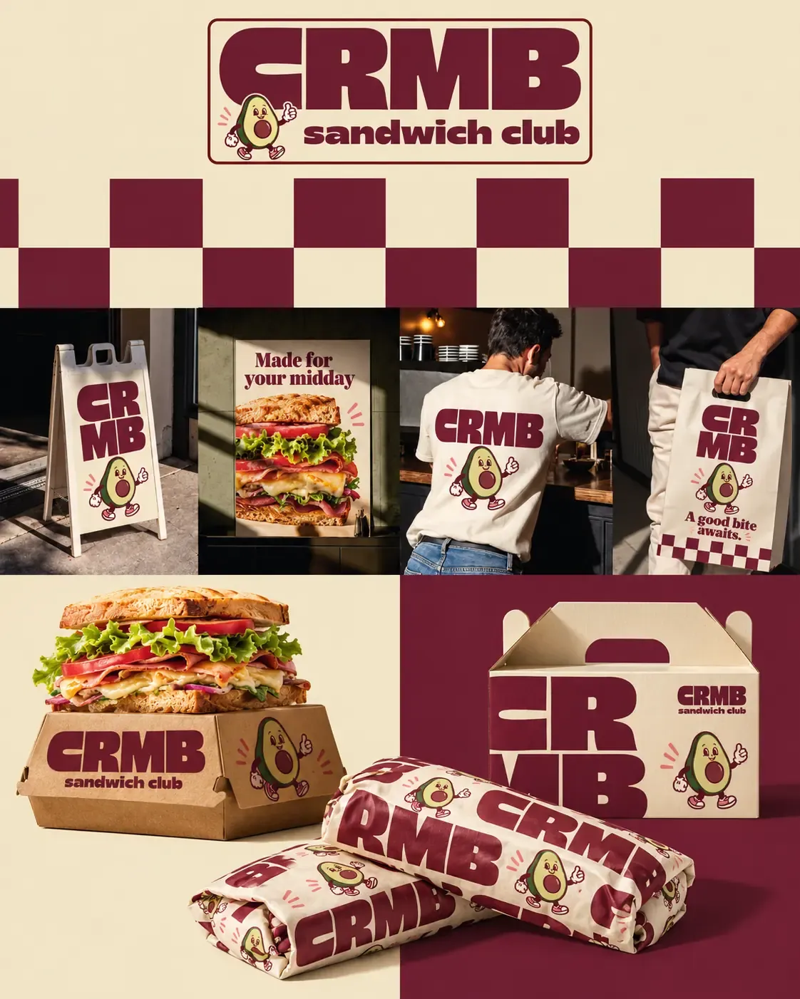 Maqueta de identidad de marca del club de sándwiches CRMB | Prompts para la generación de imágenes por IA