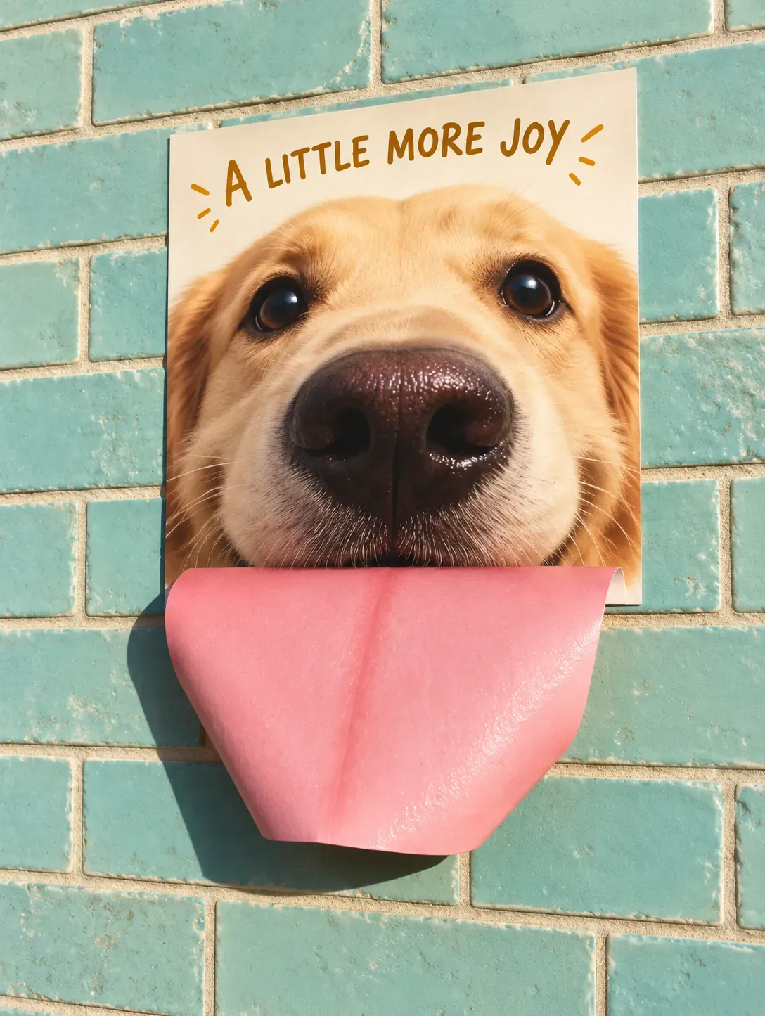 Póster de Golden Retriever con lengua en 3D | Prompts para la generación de imágenes por IA