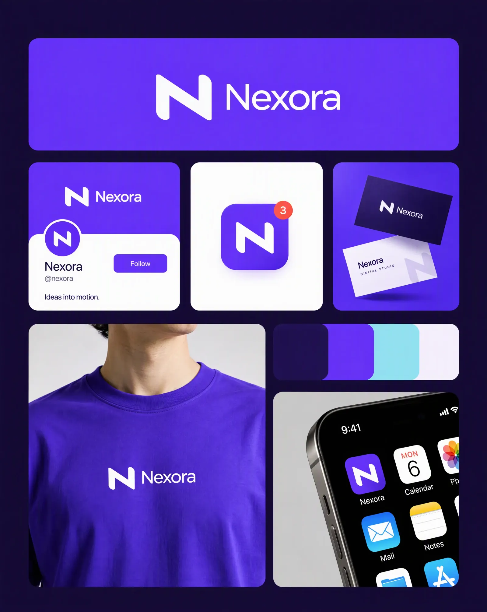 Maqueta de identidad de marca y diseño de logotipo de Nexora | Prompts para la generación de imágenes por IA