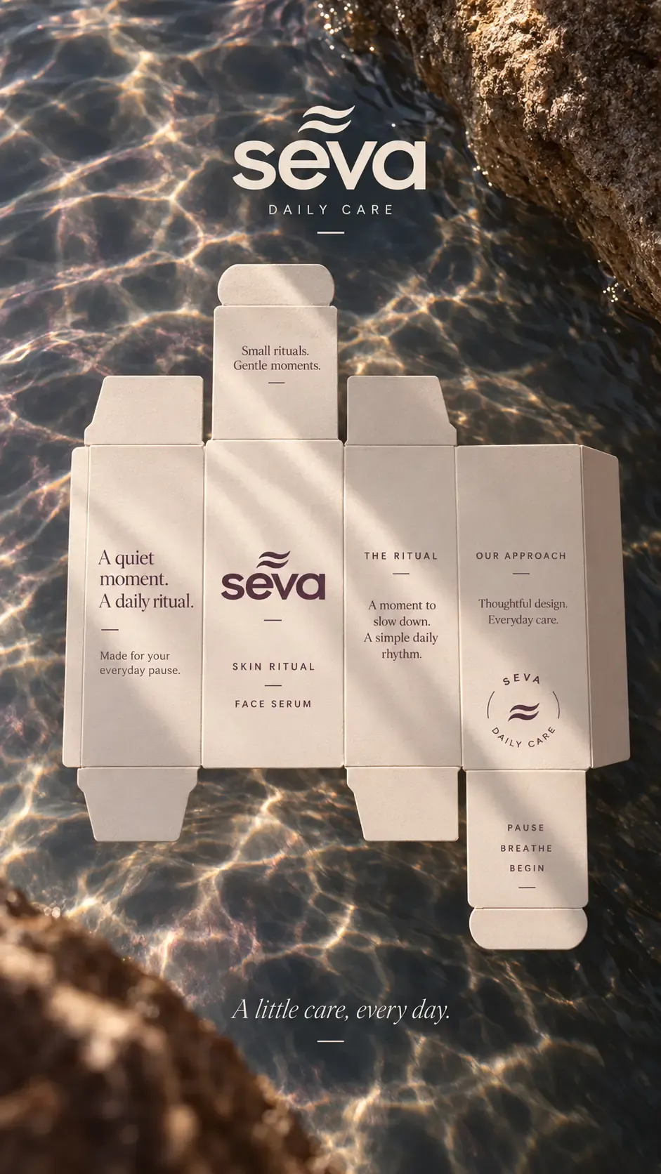 Diseño de la presentación del serum facial Seva Daily Care | Prompts para la generación de imágenes por IA