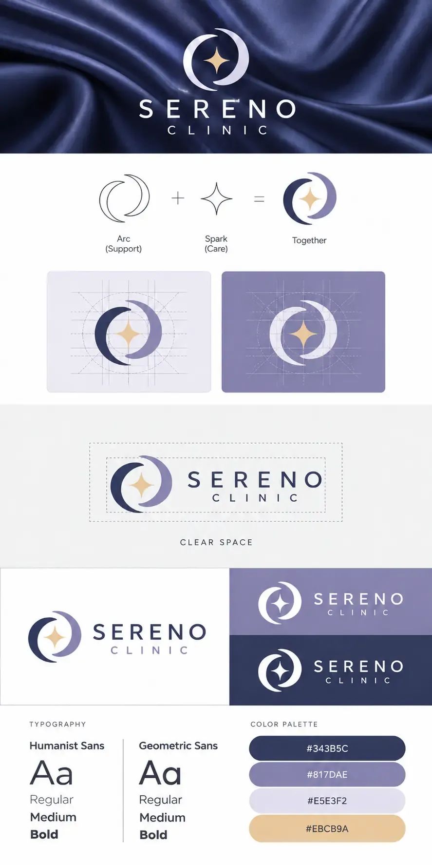 Identidad de marca y sistema de diseño de logotipo de Sereno Clinic | Prompts para la generación de imágenes por IA