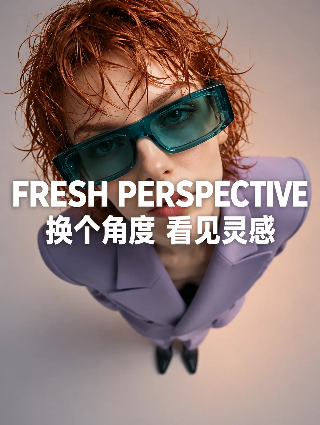Retrato de moda con una perspectiva fresca y gafas de sol verde azulado | Prompts para la generación de imágenes por IA